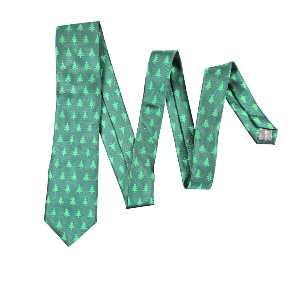 Elegance Christmas Tree Tie Mens OS Green Holiday Festive Microfiber Necktie
